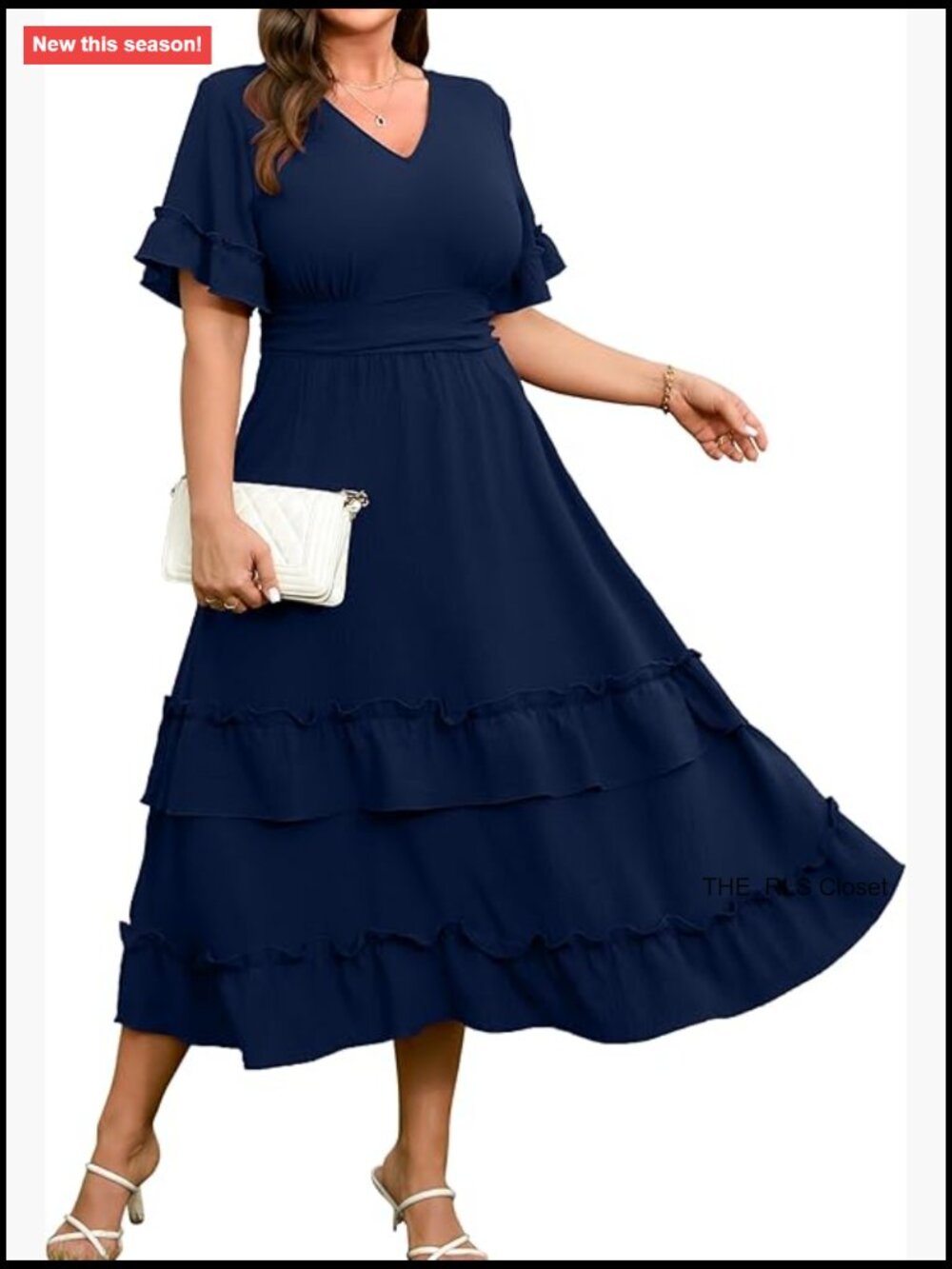 100% Polyester Ruffle Sleeve V-Neck A-Line Maxi Dress